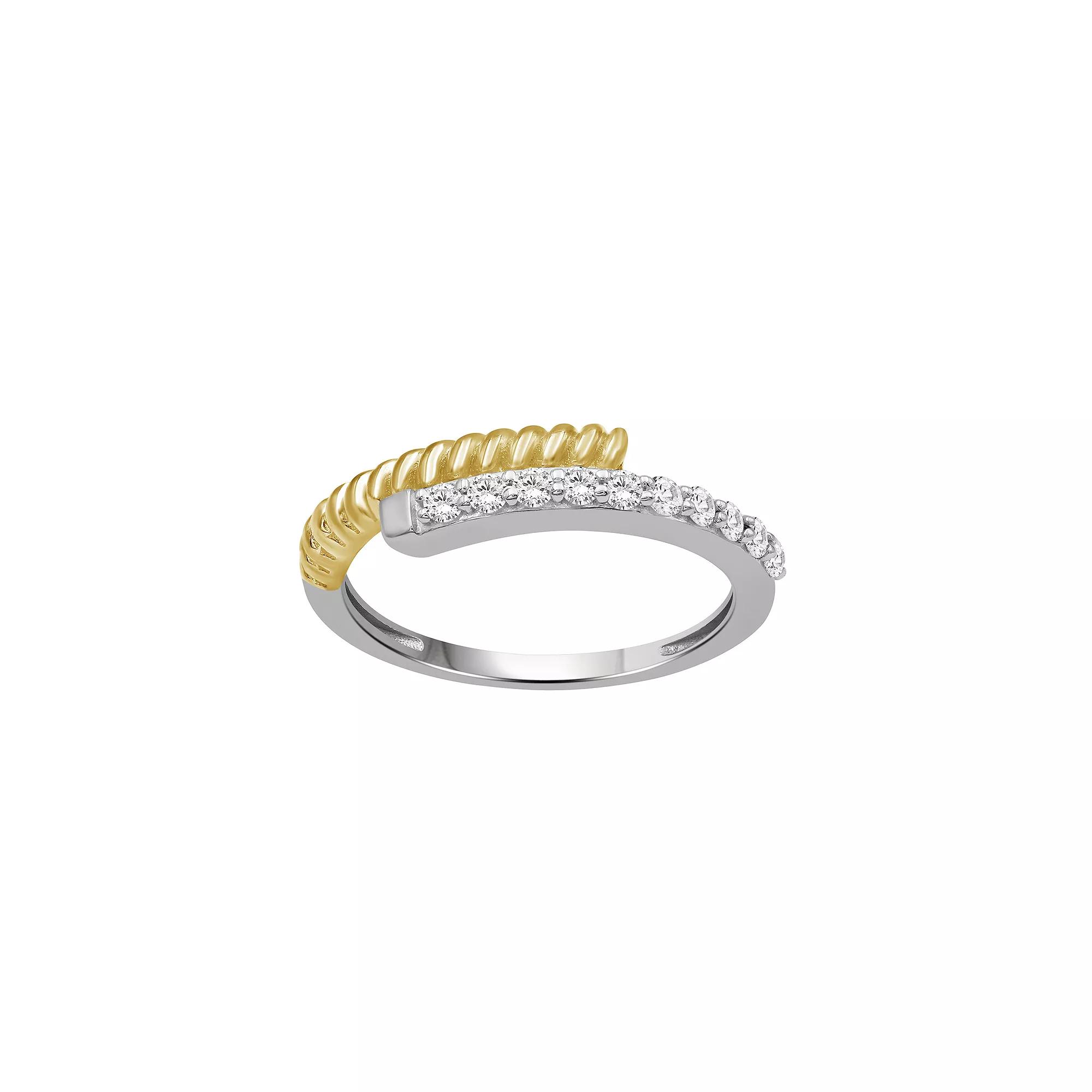 Jewelexcess Two Tone Sterling Silver 1/4 Carat T.W. Diamond Bypass Ring, Women's, Size: 8 Product Image