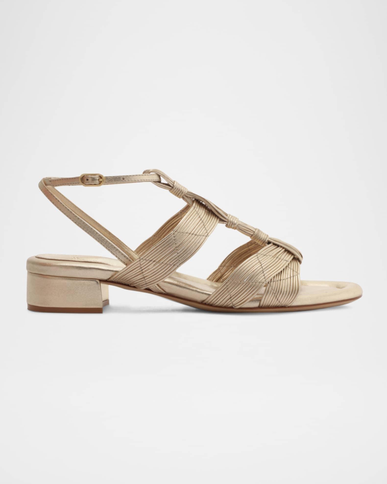 Olga Metallic Leather Block-Heel Strappy Sandals Product Image