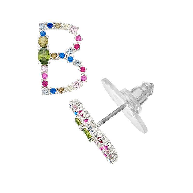 City Luxe Silver Tone Cubic Zirconia Initial Stud Earrings, Women's, Silver Tone A Product Image