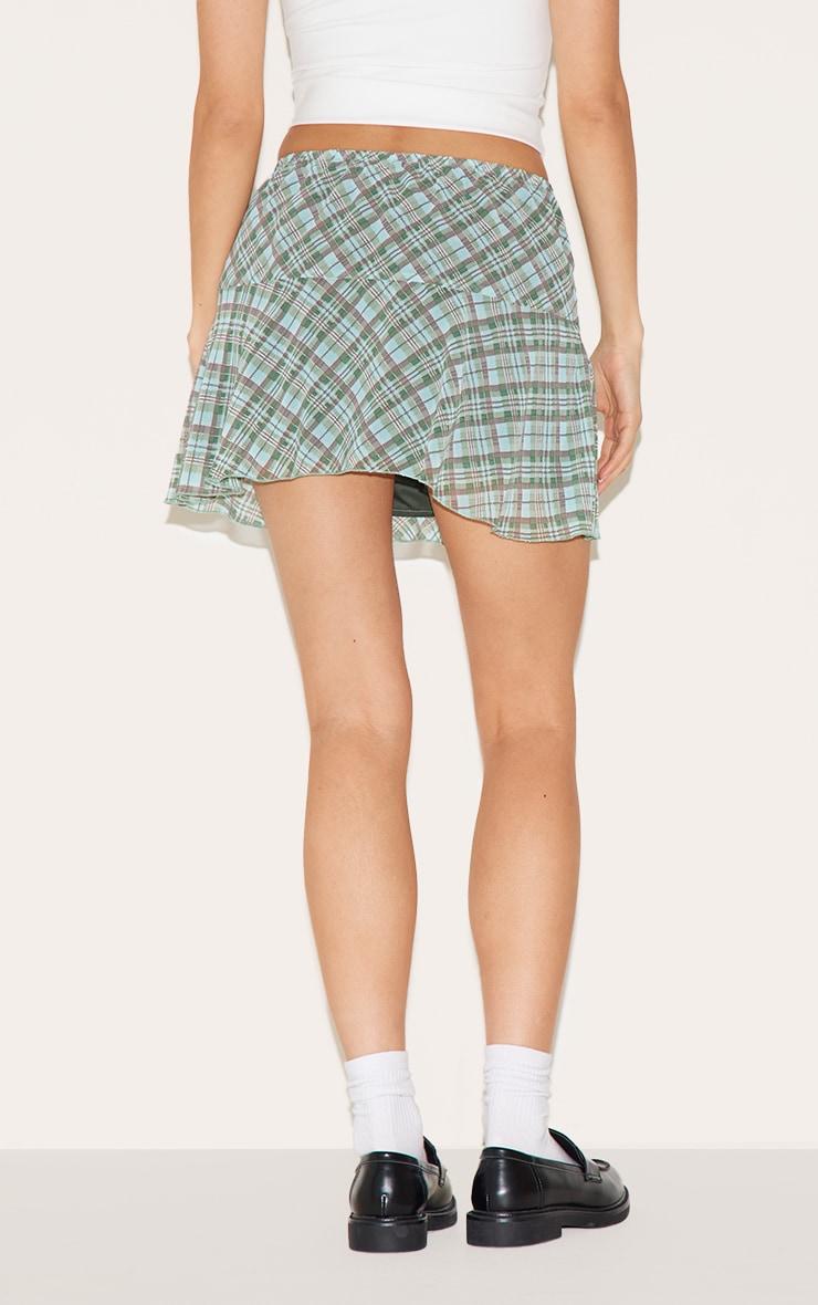 Green Check Printed Frill Hem Mini Skirt Product Image
