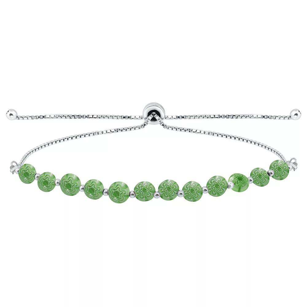 Aleure Precioso Sterling Silver Multi Blue Color Glass Bead Adjustable Bracelet, Women's, Size: 7.25", Green Product Image