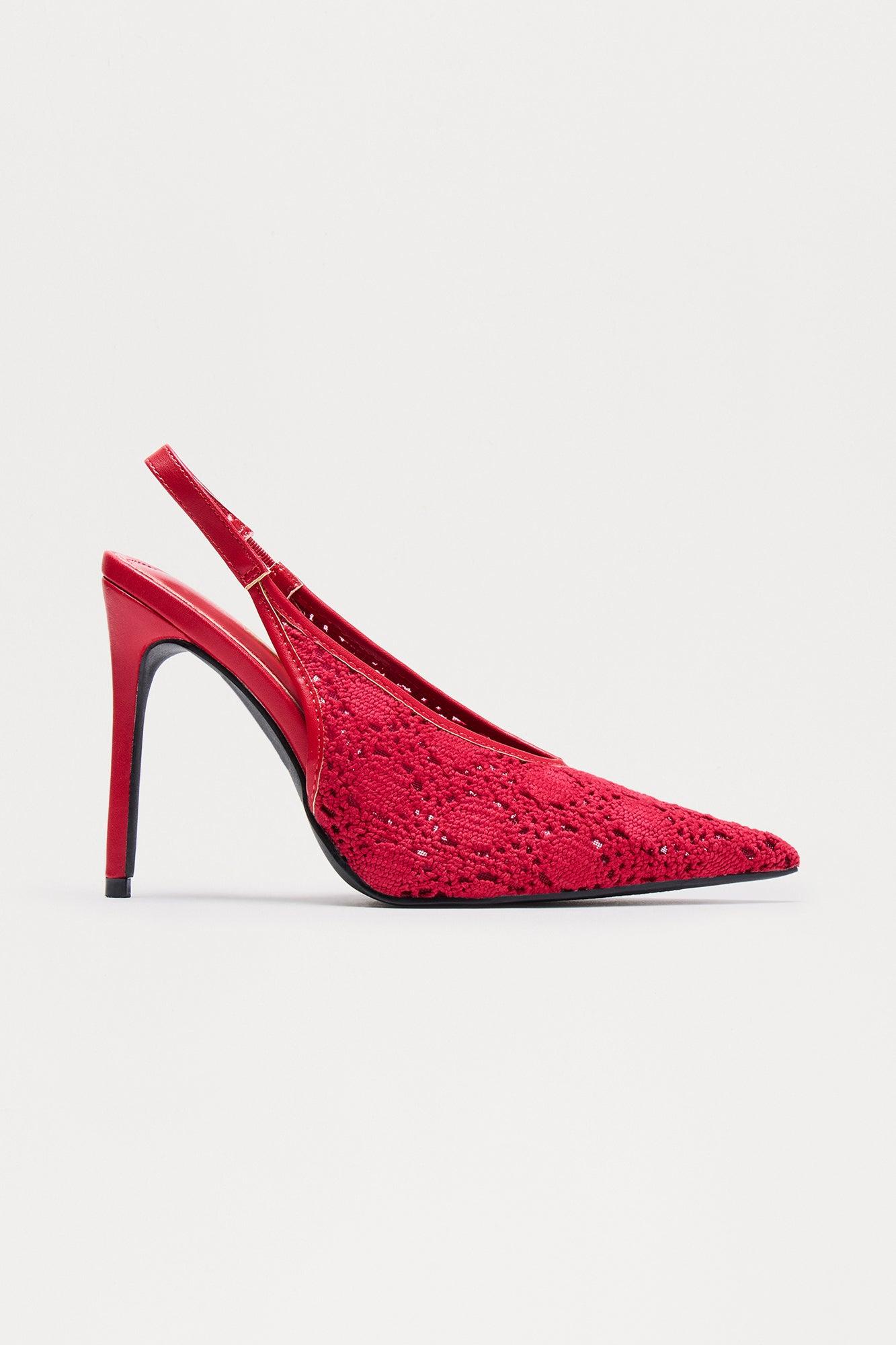 Lelin Crochet Slingback Pumps - Red Female Product Image