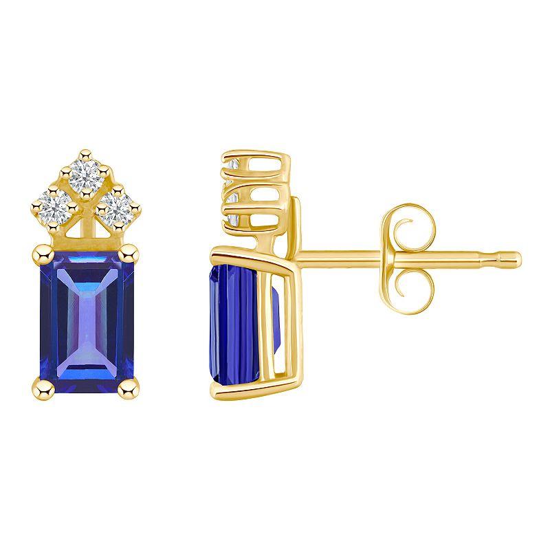 Celebration Gems 14k Gold Emerald Cut Tanzanite & 1/8 Carat T.W. Diamond Stud Earrings, Women's Product Image