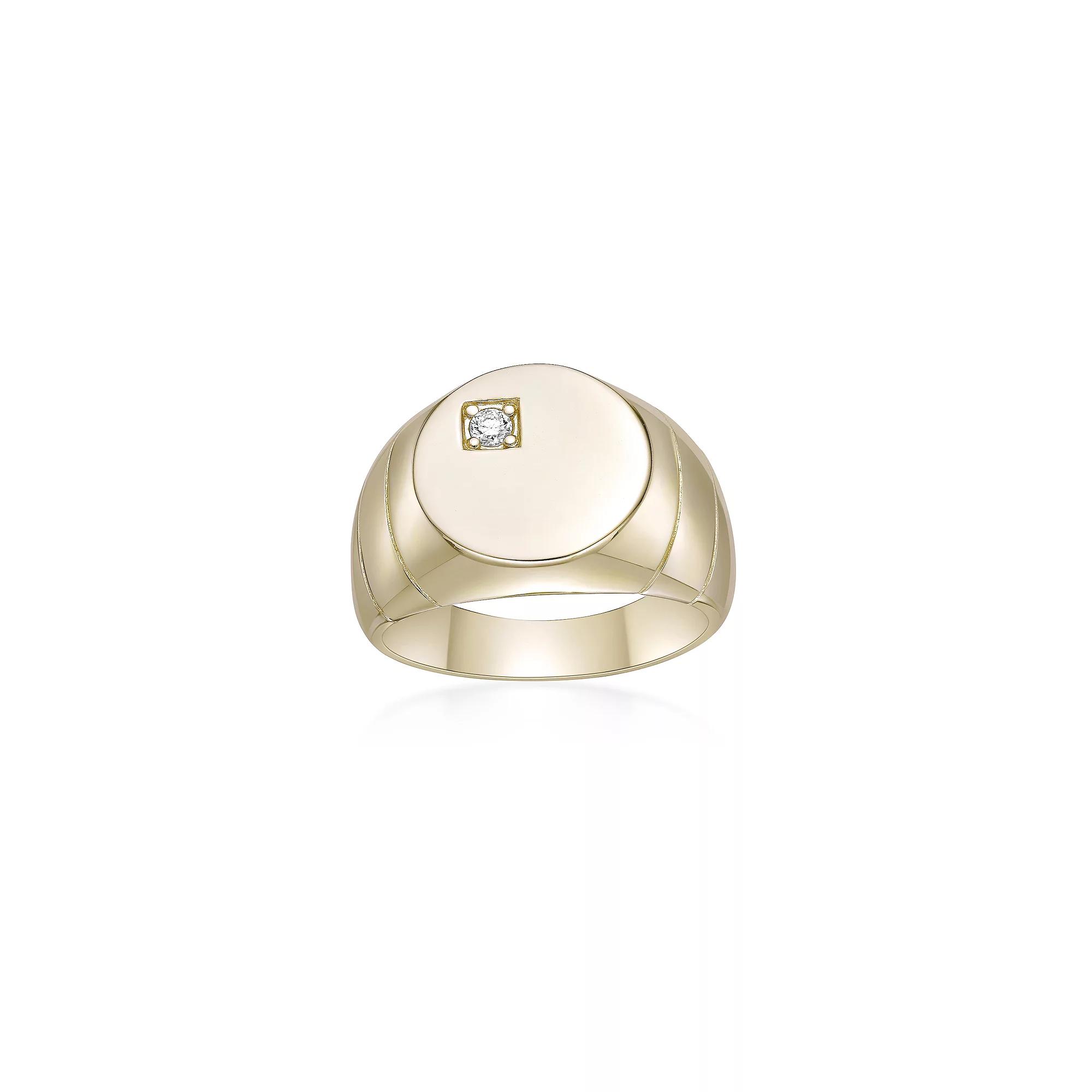 Gemminded 18k Gold Over Silver Lab-Grown Diamond Accent Signet Ring, Women's, Size: 7, Gold Tone Product Image