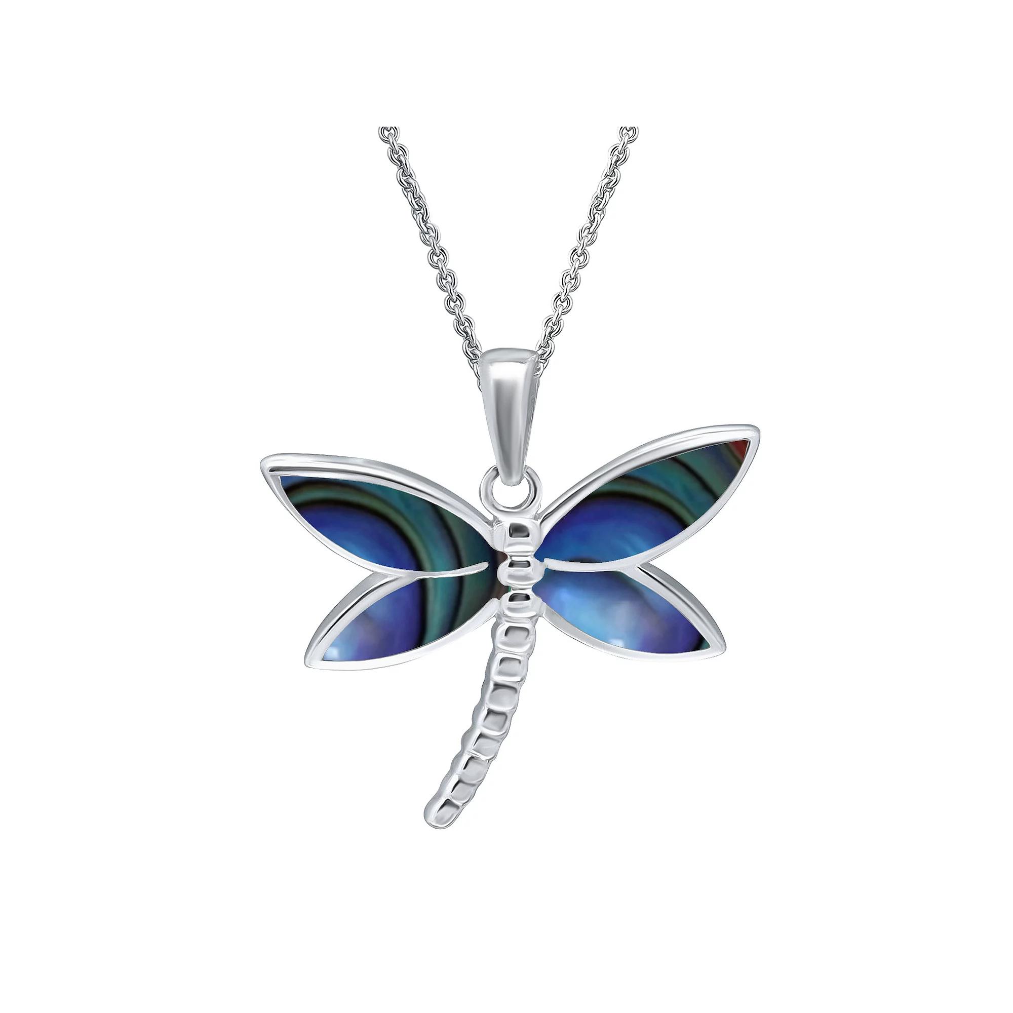 Aleure Precioso Silver Plated Abalone Dragonfly Pendant Necklace, Womens Silver Tone Team Product Image