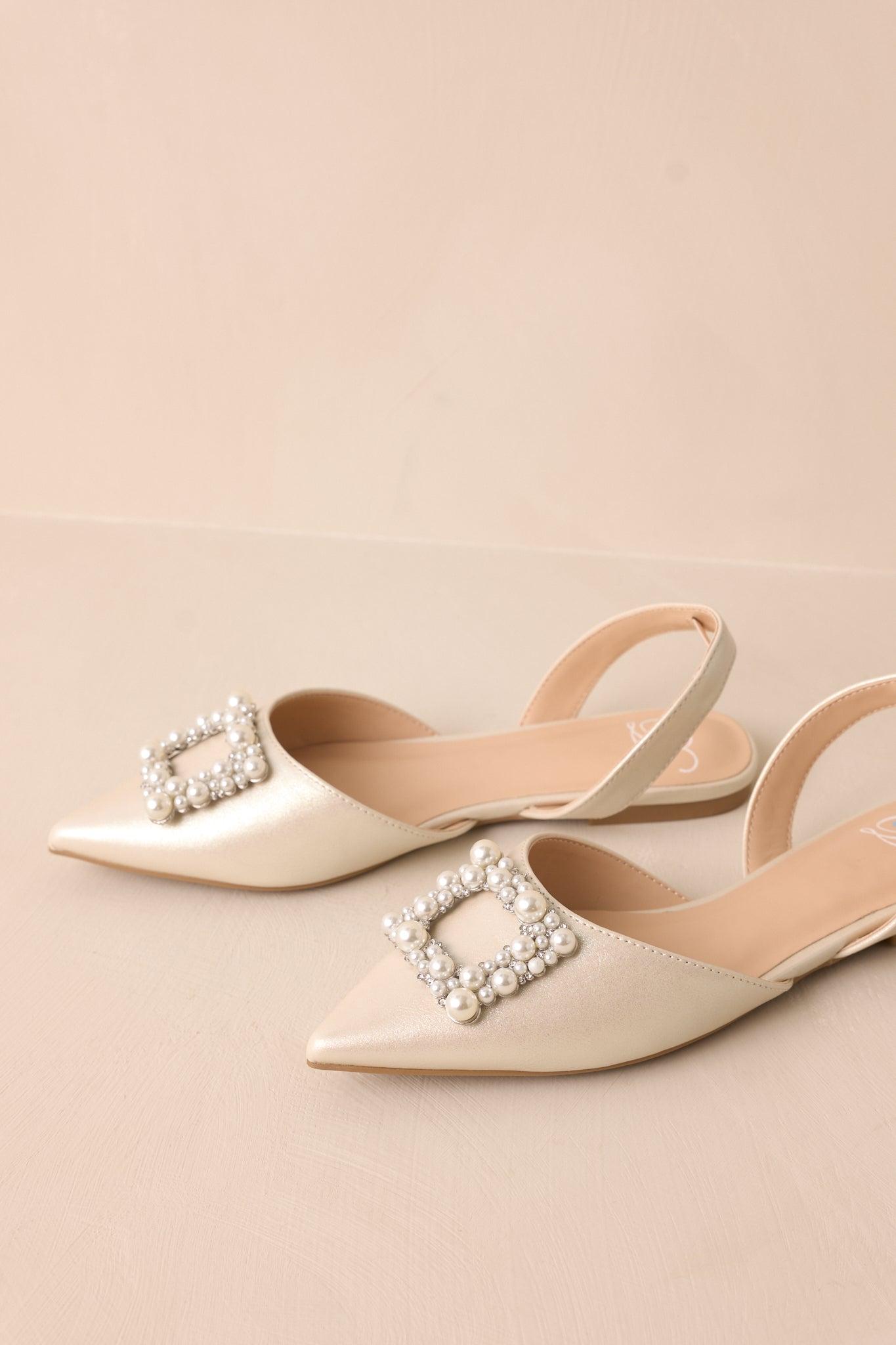 Setting New Goals Ivory Pearlescent Pointed Toe Slingback Flats Product Image
