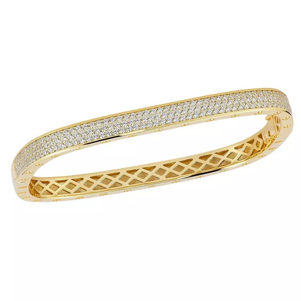 Sunkissed Sterling 14k Gold Over Silver Cubic Zirconia Pave Square Bangle Bracelet, Women's, Size: 8", Gold Tone Product Image