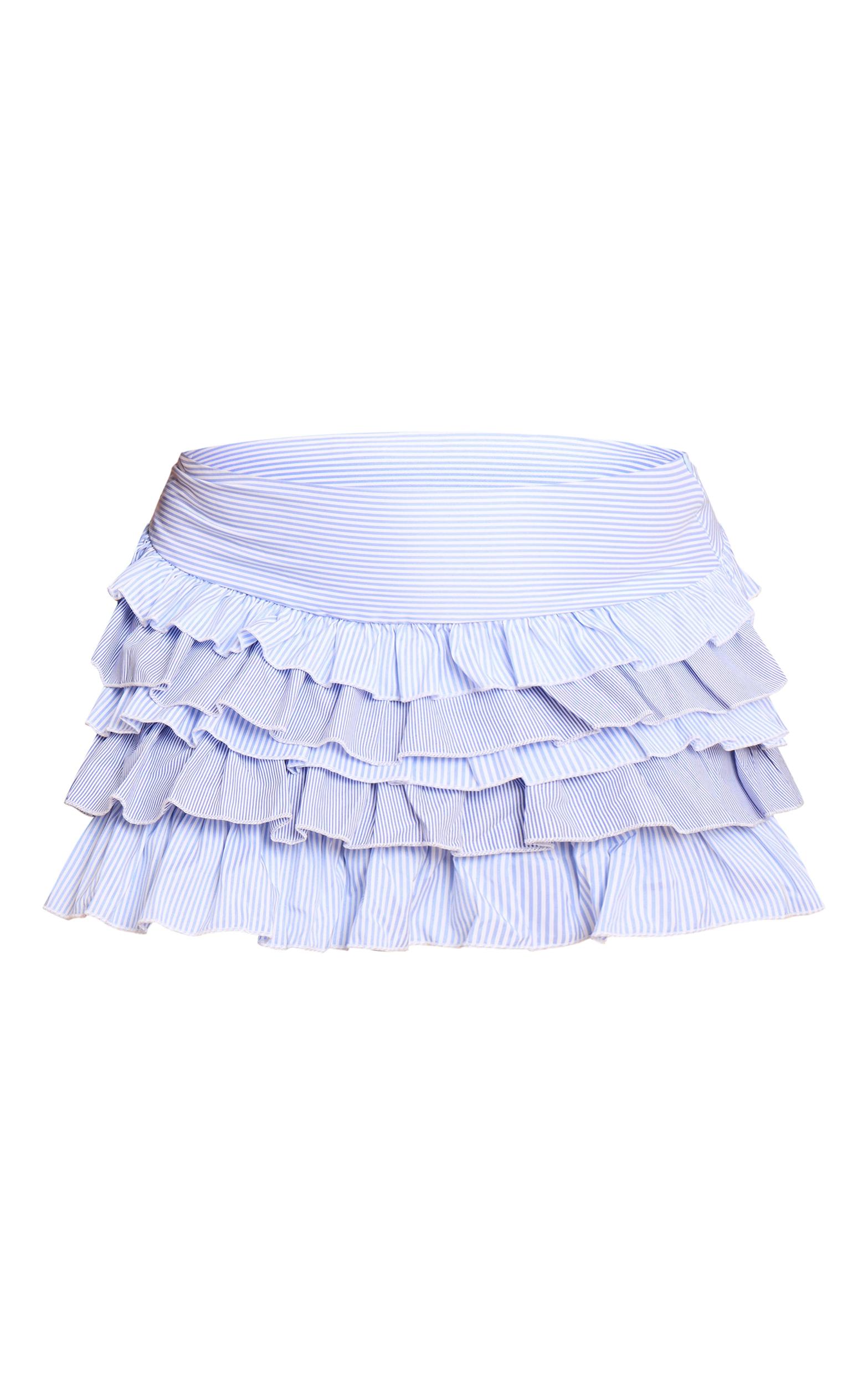 Plus Sky Blue Contrast Pinstripe Cotton Poplin Rara Mini Skirt Product Image