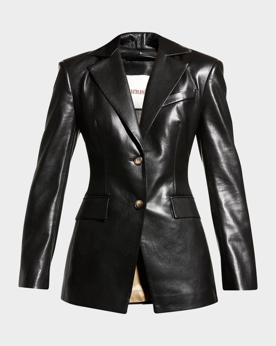 Hathi Single-Breasted Faux Leather Blazer Product Image