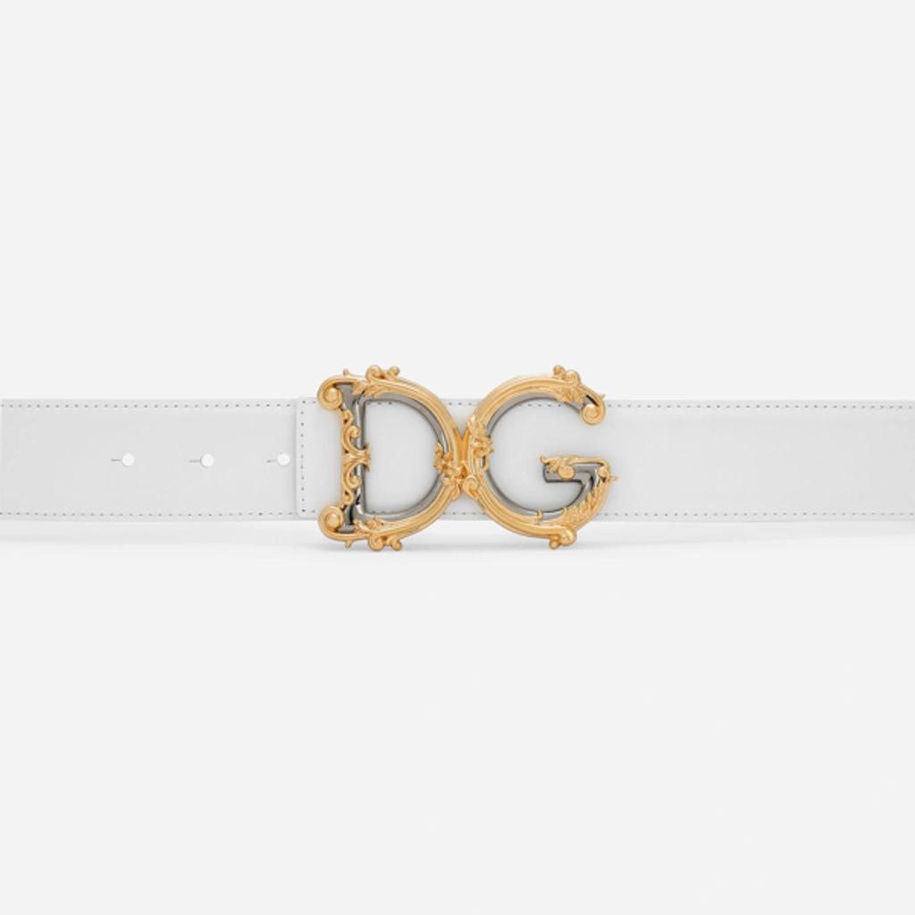 DOLCE & GABBANA Baroque Dg Logo Buckle Belt In Calf Leather In White Product Image
