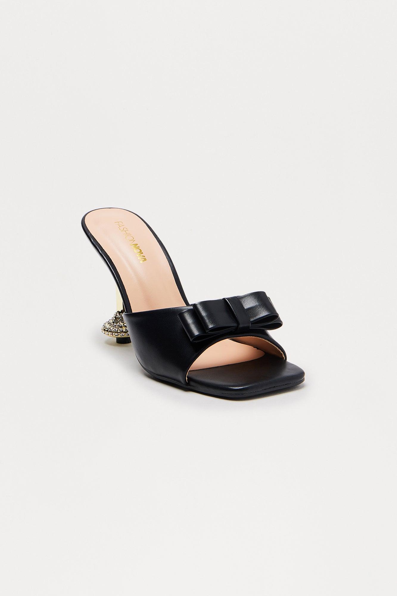 Everlane Bow Rhinestone Heels - Black Female Product Image
