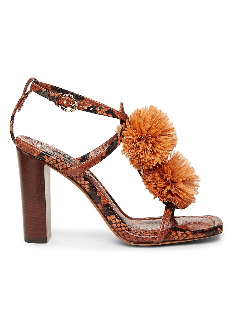 Womens Isolde High Heel 95MM Pom-Pom Leather & Raffia Sandals Product Image