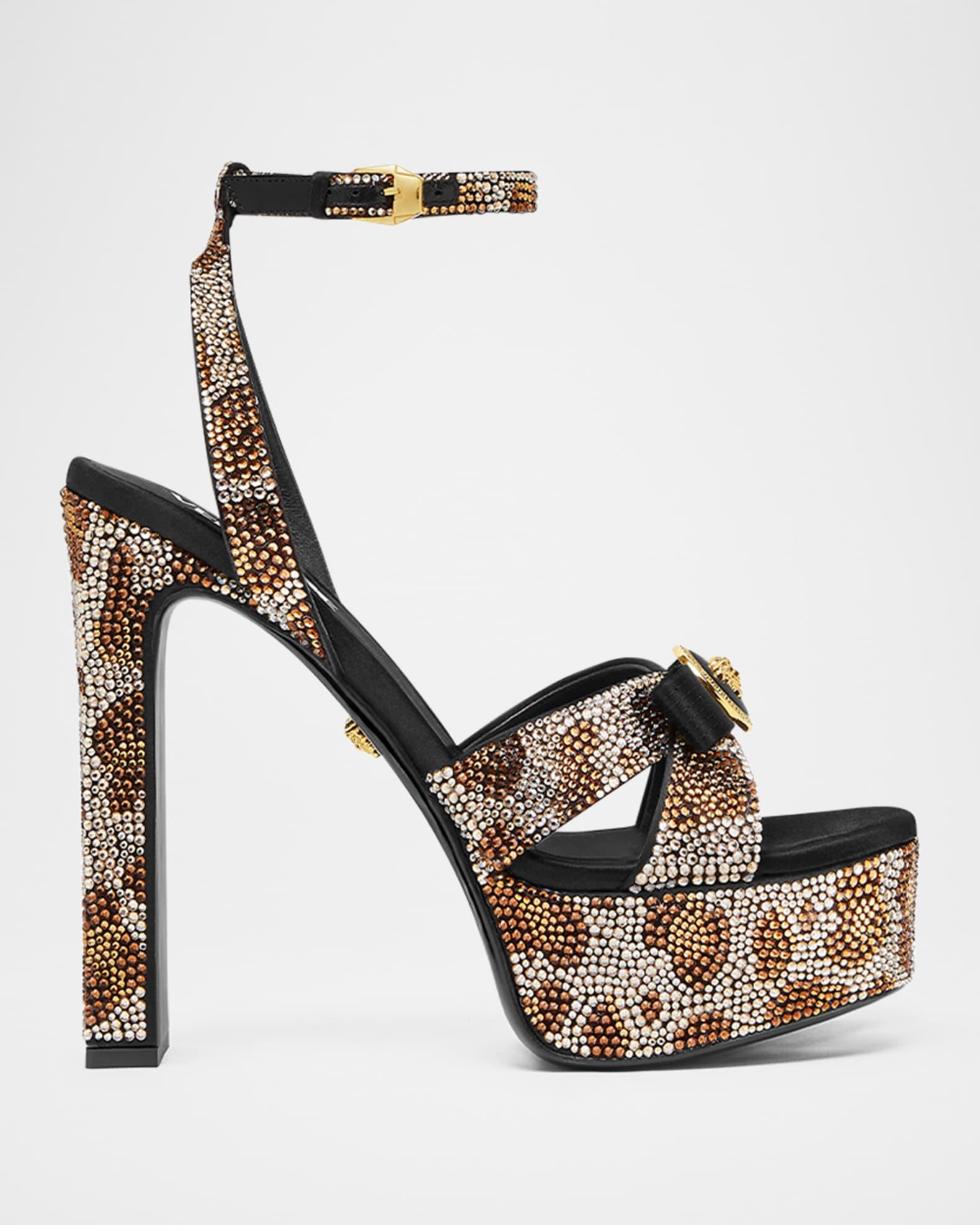 Gianni Leopard Strass Platform Sandals Product Image