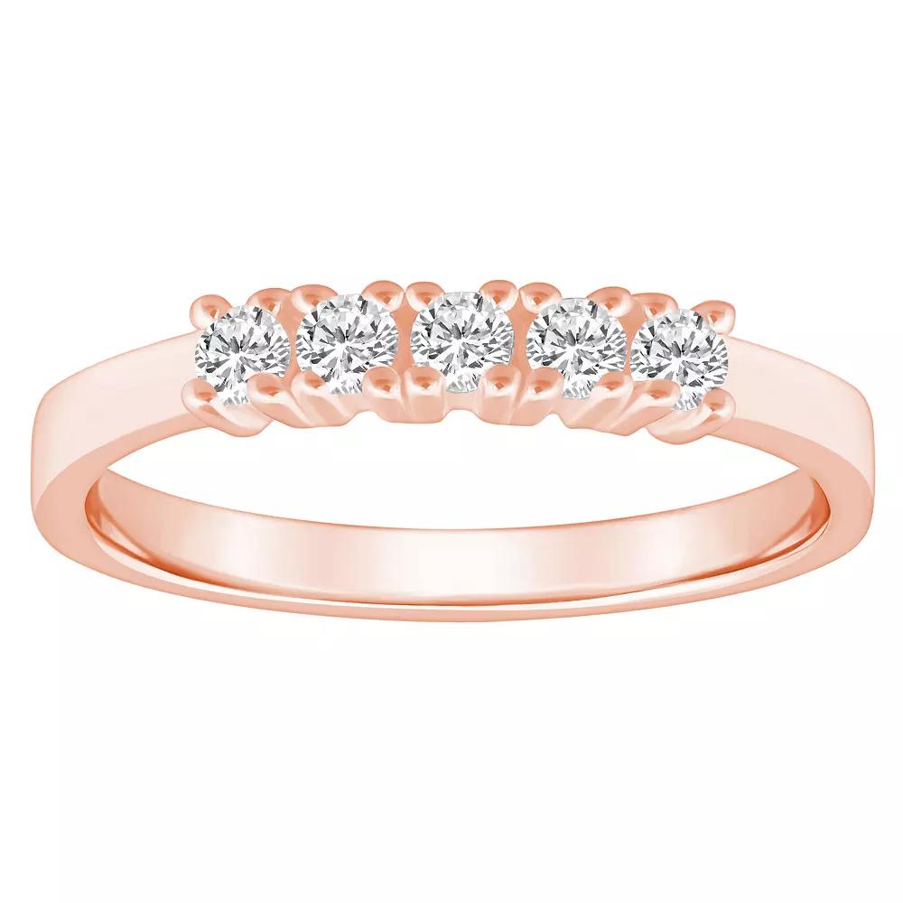 Alyson Layne 14k Gold 1/4 Carat T.W. Diamond 5-Stone Wedding Ring, Women's, Size: 6, Pink Product Image