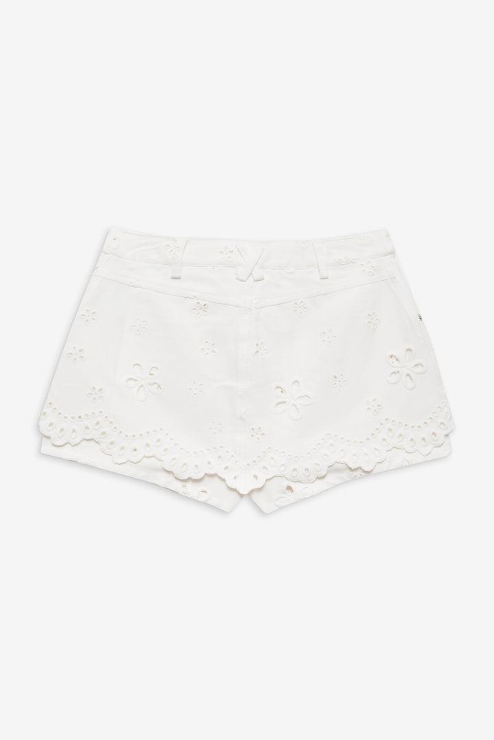 Daisy Eyelet Denim Skort — White Product Image