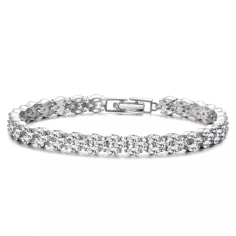 Sterling Silver Marquise-Cut Cubic Zirconia Three-Row Horizontal Bracelet, Womens Product Image