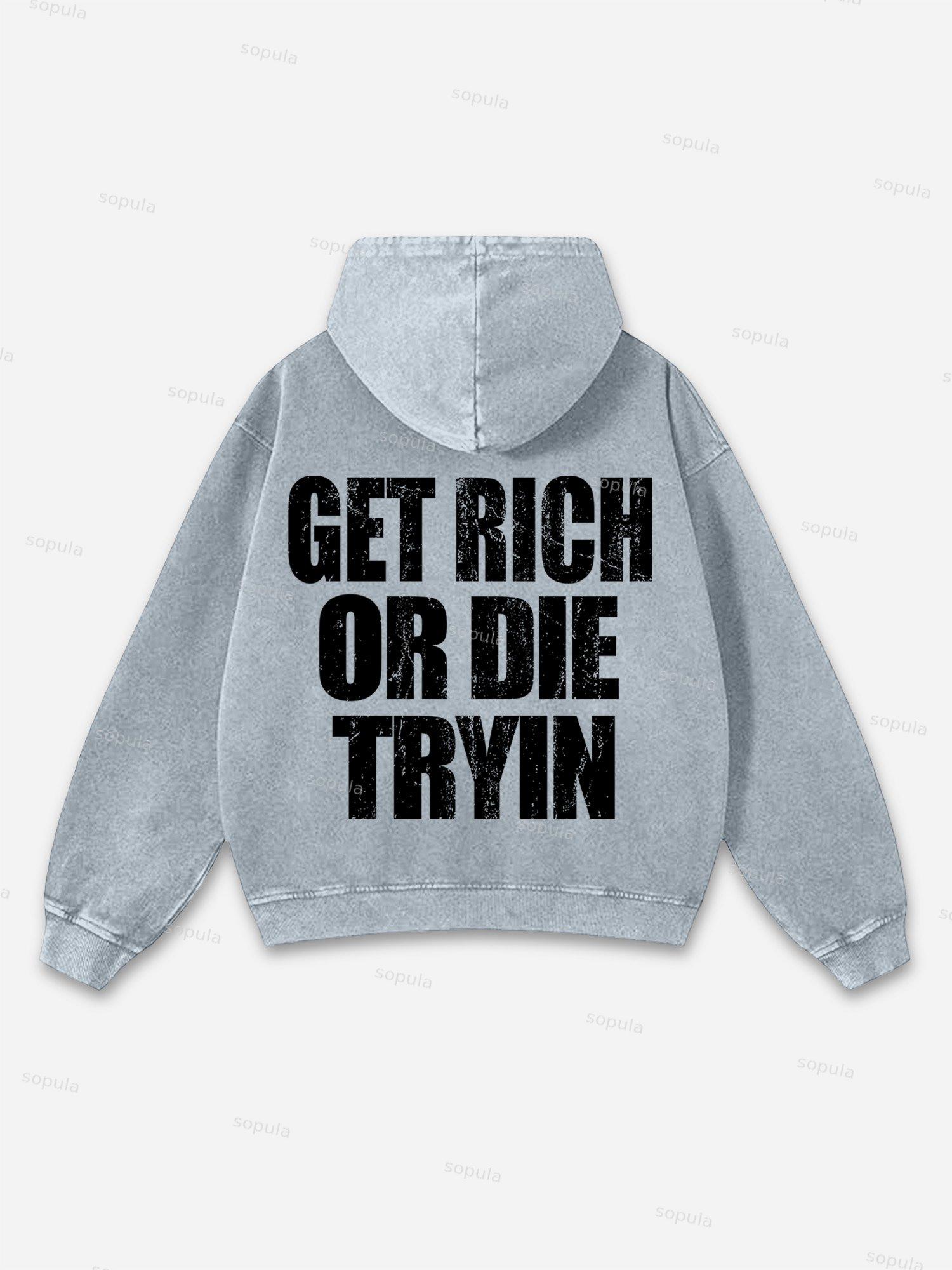 Men's Get Rich Money or Die Tryin Grpahic Washed Hoodie Product Image
