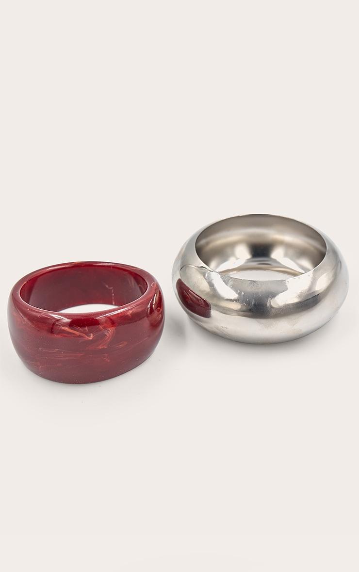 Silver and Red Resin Chunky Smooth Curved Cuffs Product Image