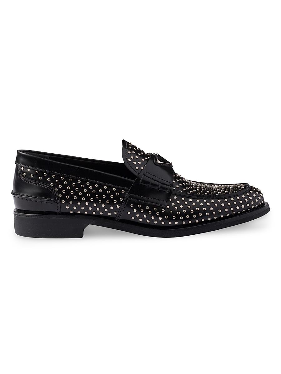 Womens Studded Brushed Leather Loafers Product Image