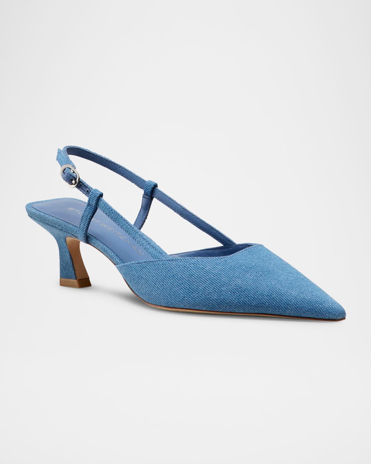 Vinnie Denim Kitten Slingback Pumps Product Image