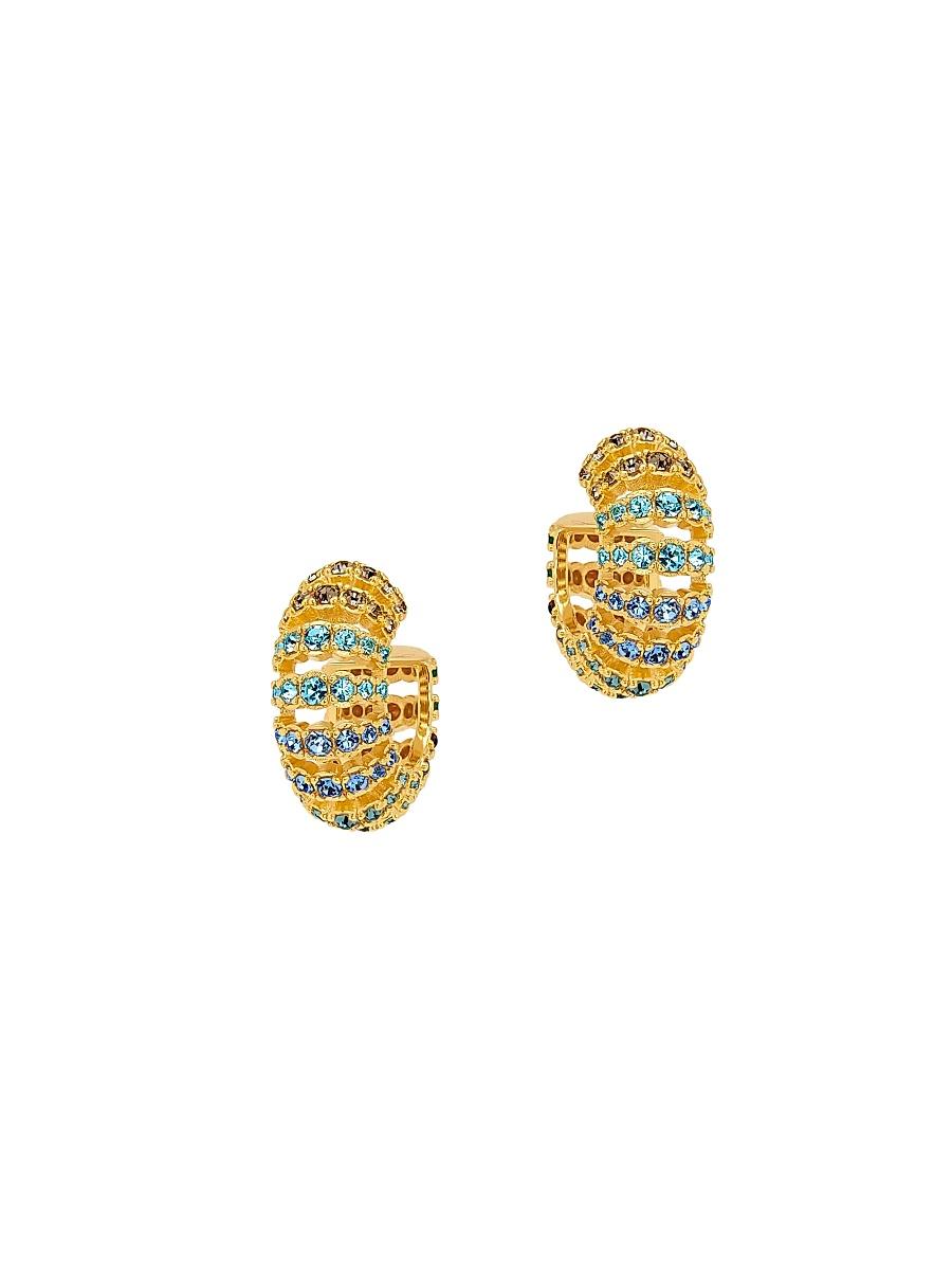 Womens 24K-Gold-Plated Brass & Rhinestone Hoop Earrings Product Image