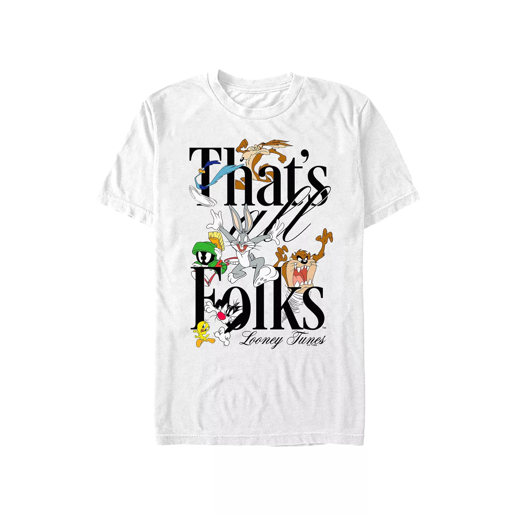 Men's Looney Tunes That's All Folks Graphic Tee, Size: Medium, White Product Image