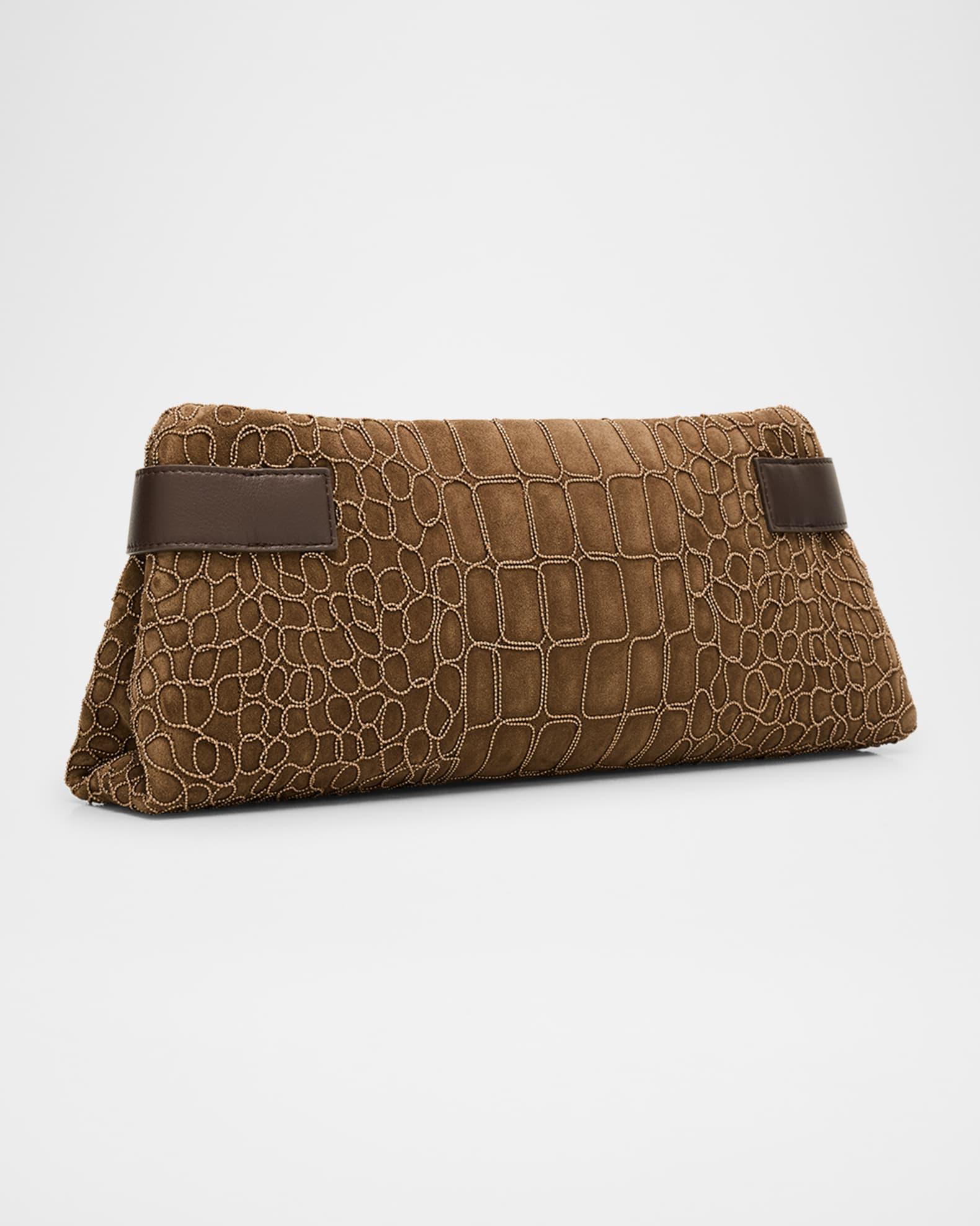 Essense Bead-Embroidered Suede Clutch Bag Product Image