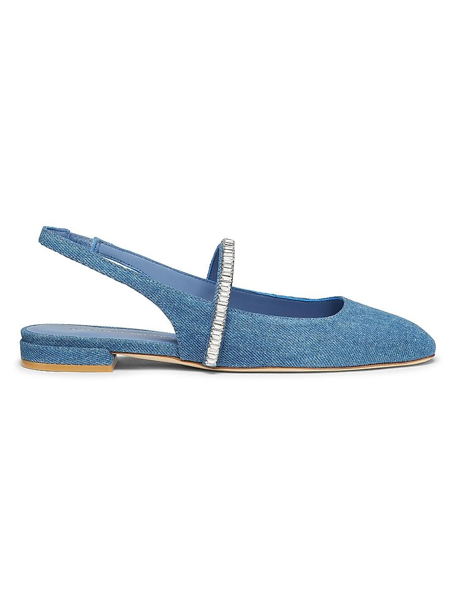 Womens Stefanie Crystal-Embellished Denim Slingback Flats Product Image