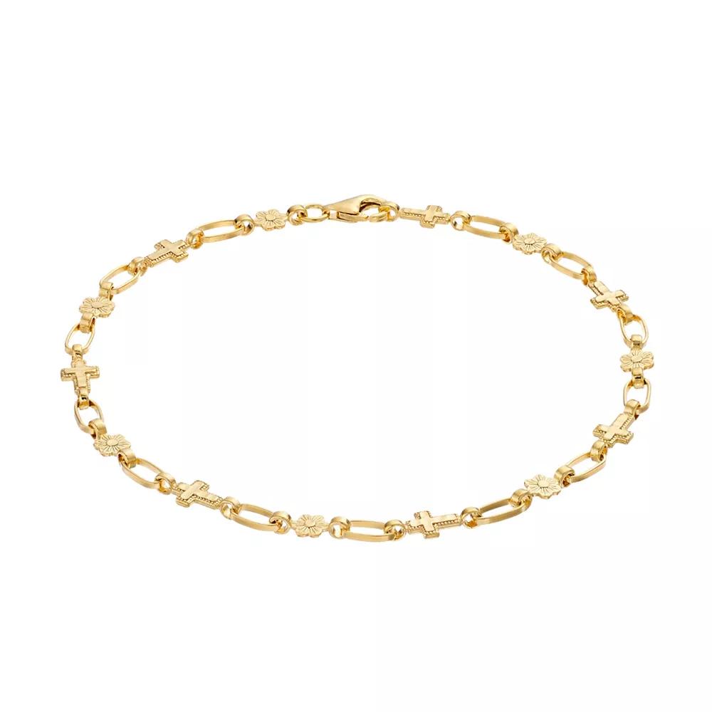 Kristen Kesho Sterling Silver Flower & Cross Link Bracelet, Women's, Size: 7.5", Gold Tone Product Image