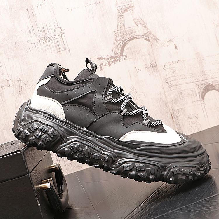 Platform Lace-Up Faux Leather Sneakers Product Image