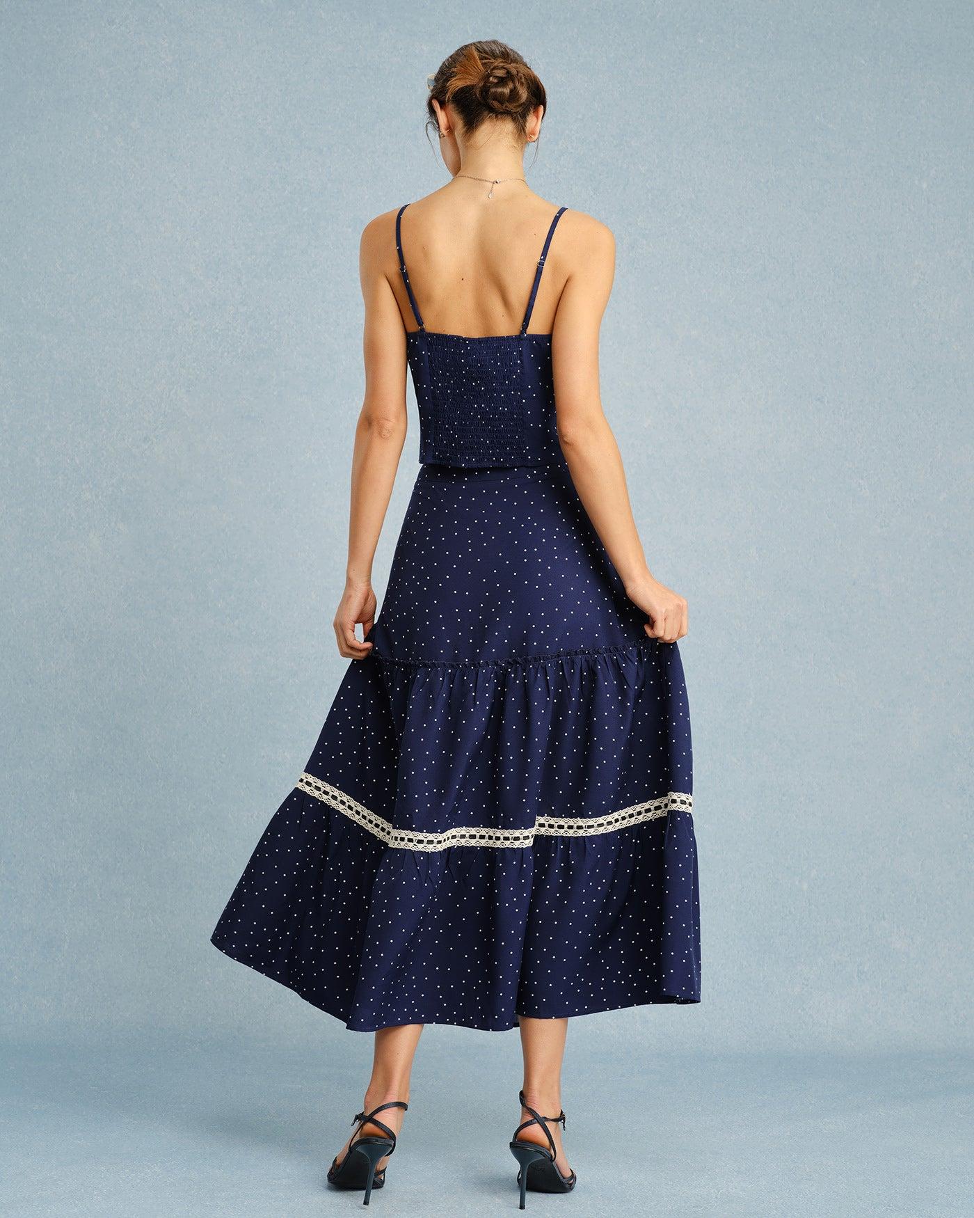 Navy Polka Dot Bowknot Cami Top Product Image