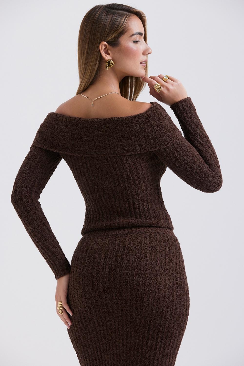 Saffron  chocolate soft boucle knit top - sale Product Image