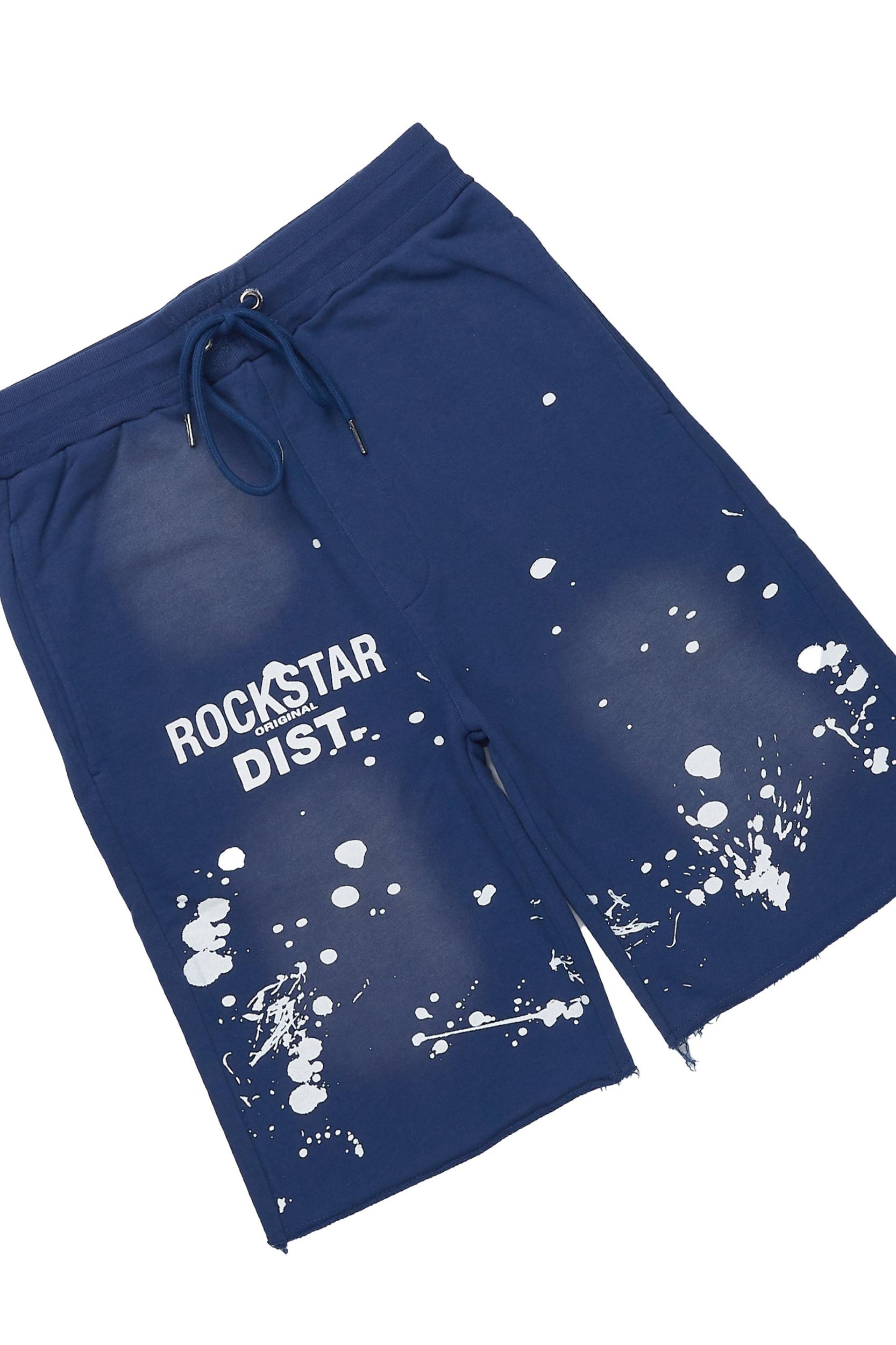 Rafix Navy Graphic T-Shirt Short Set Male Product Image