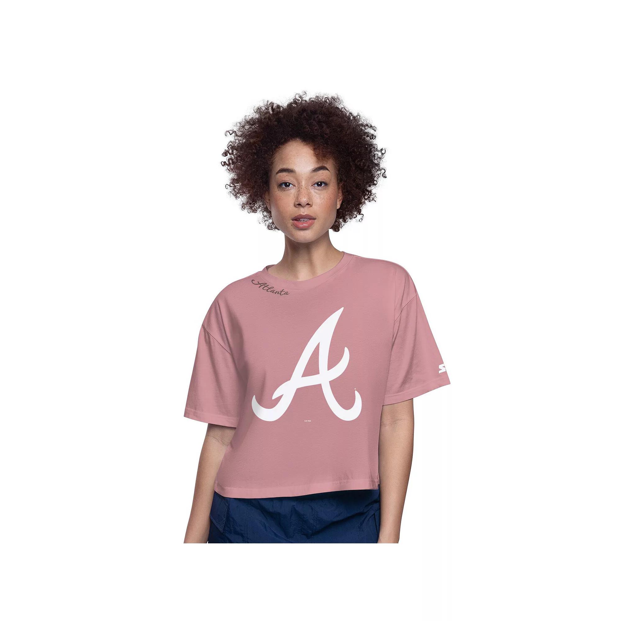 Women's Starter Pink Atlanta Braves Play the Ball Boxy Cropped T-Shirt,  Product Image