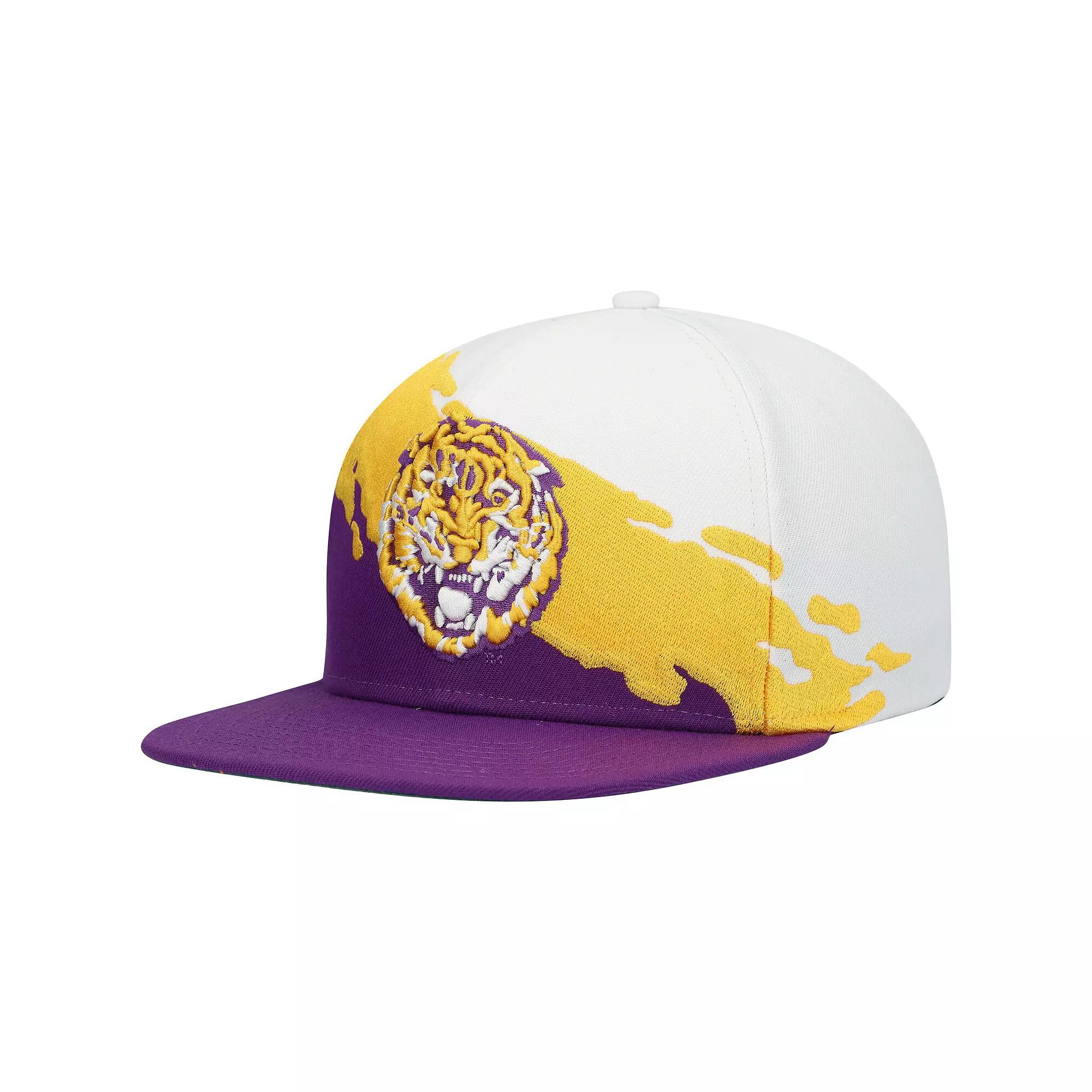 Men's Mitchell & Ness Purple/White LSU Tigers Paintbrush Snapback Hat Product Image