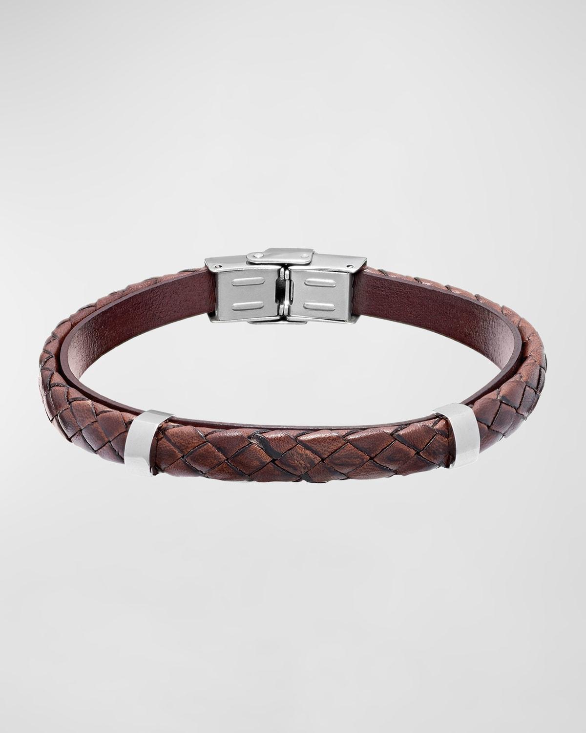 Mens Stainless Steel and Braided Leather Bracelet Product Image