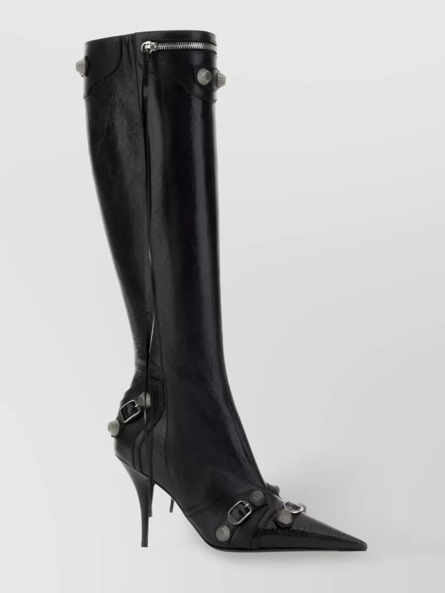 BALENCIAGA Brushed Leather Cagole Boots With Studs And Zips 10cm In Black Product Image