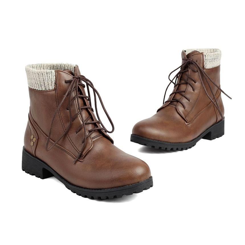 Panel Lace-Up Short Boots Product Image