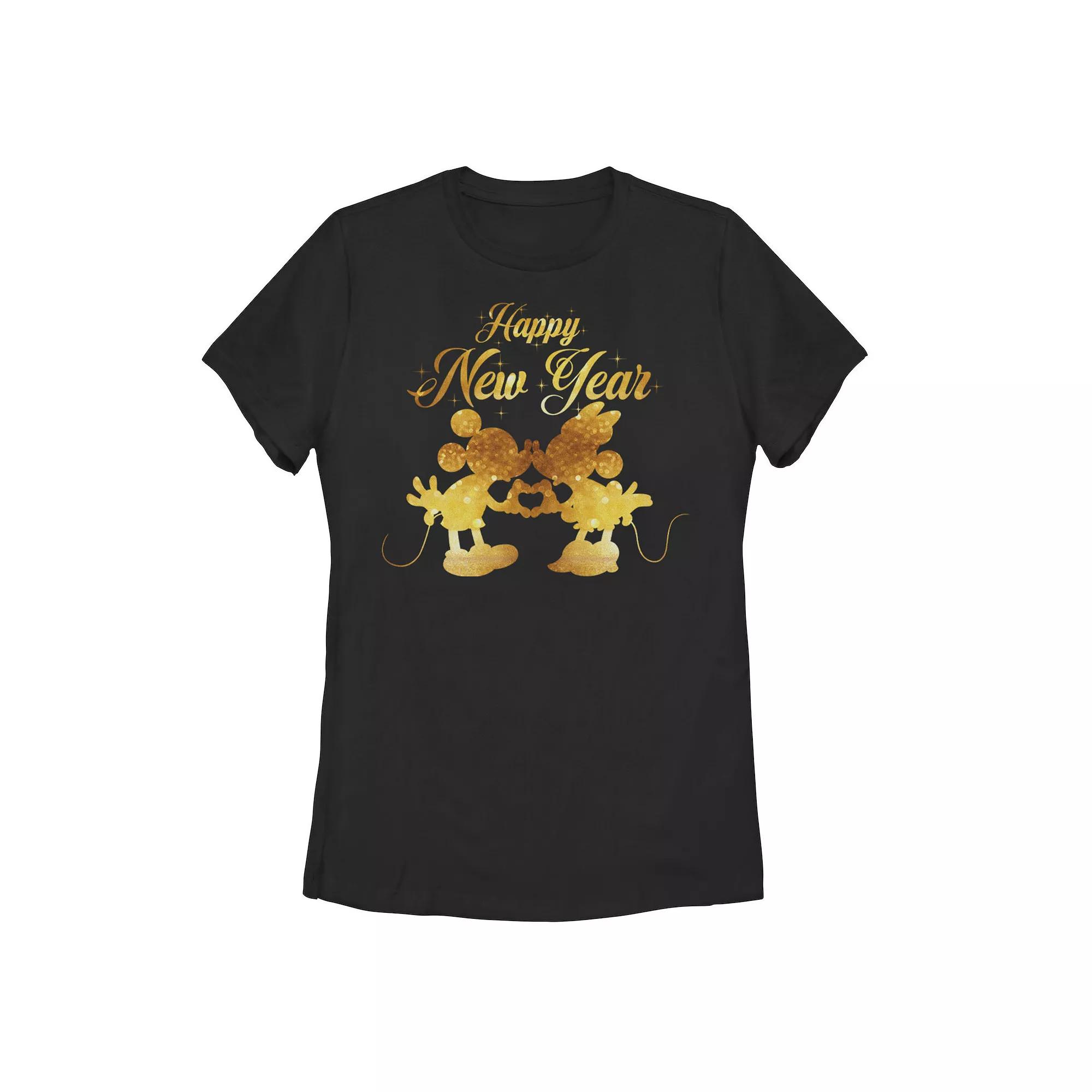 Disney's Mickey and Minnie Mouse Juniors' Kissing Happy New Year Graphic Tee, Women's,  Product Image