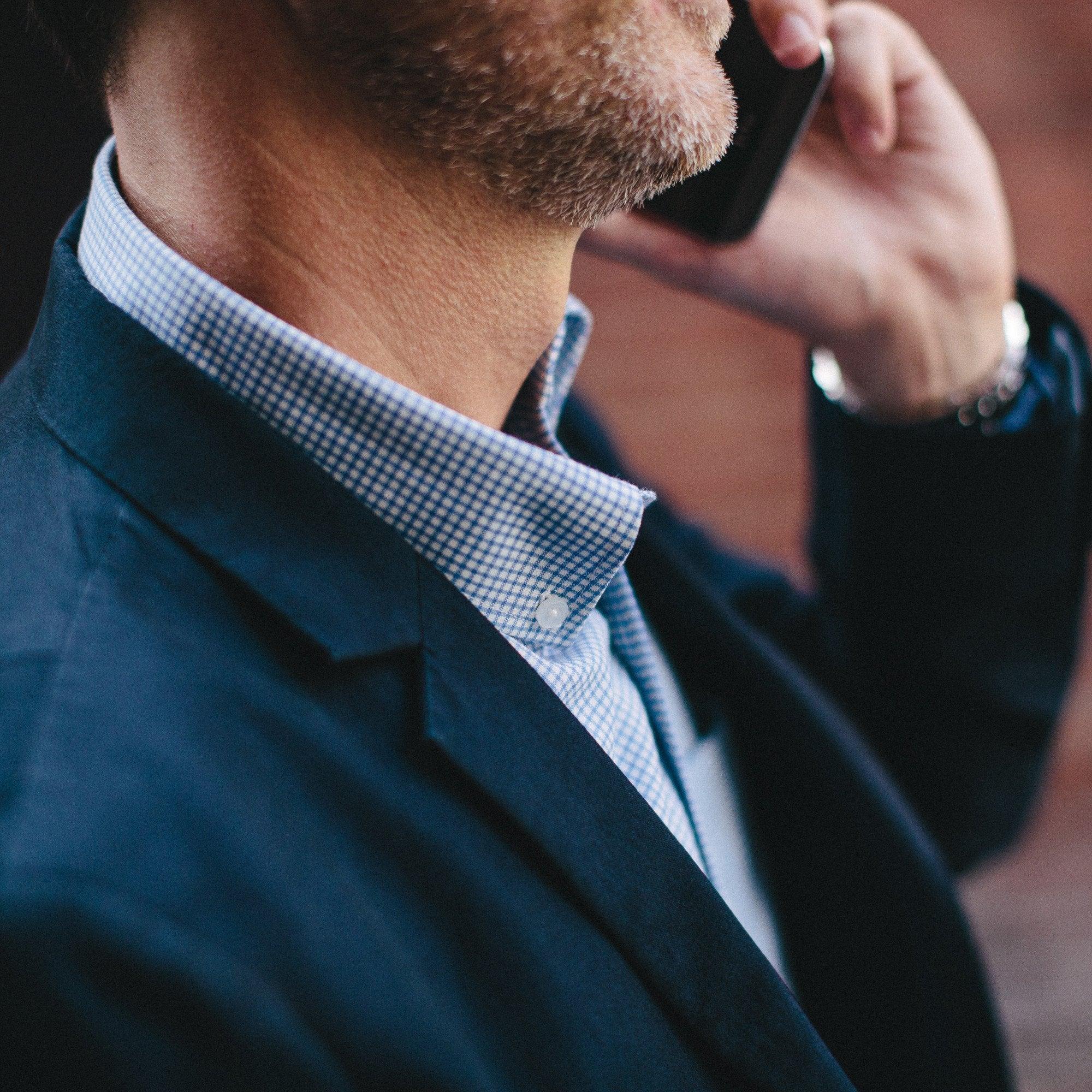 Merino Wool Button-Down Shirt | Blue Micro Check Product Image