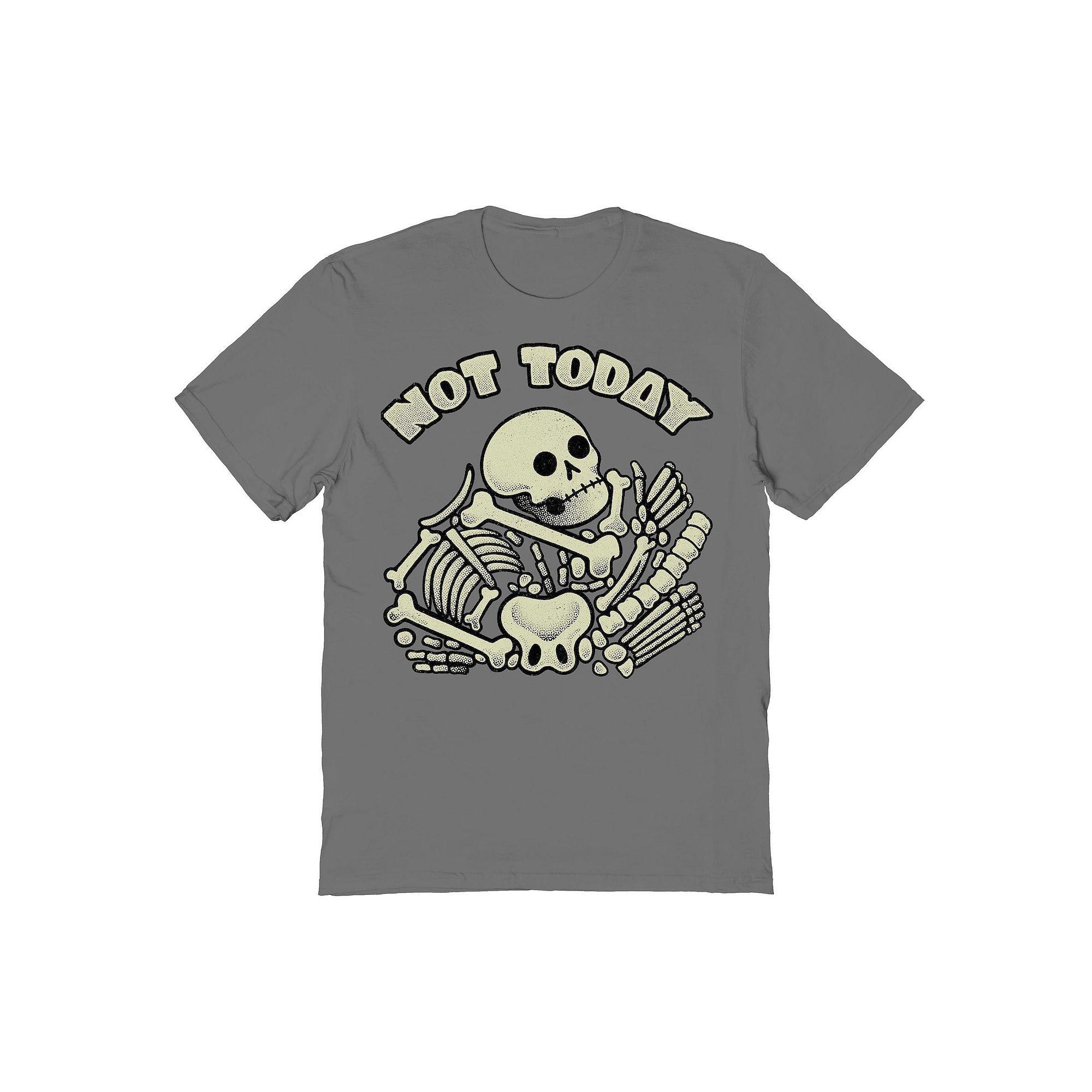 Men's Breathing Not Today Skeleton Halloween Graphic Tee, Size: Large, Grey Product Image