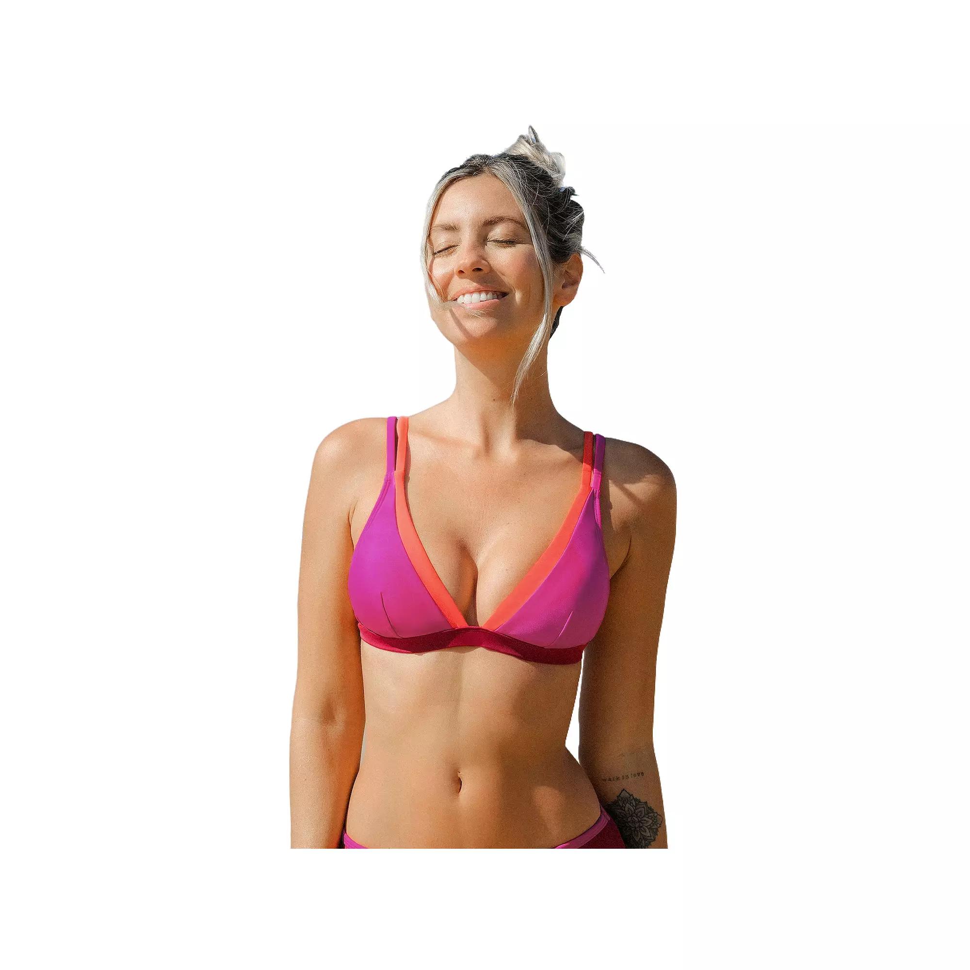 Women's Cupshe Fixed Banded Triangle Bikini Top, Size: Large, Pink Orange Colorblock Product Image