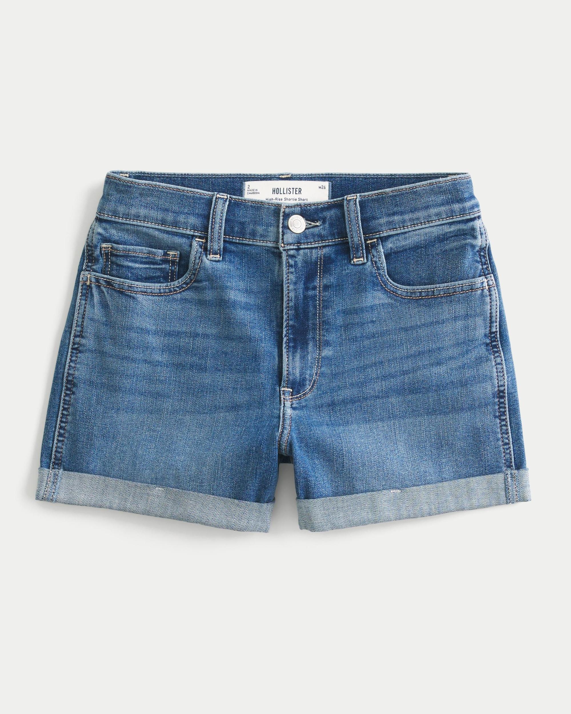 High-Rise Medium Wash Denim Shortie Shorts Product Image