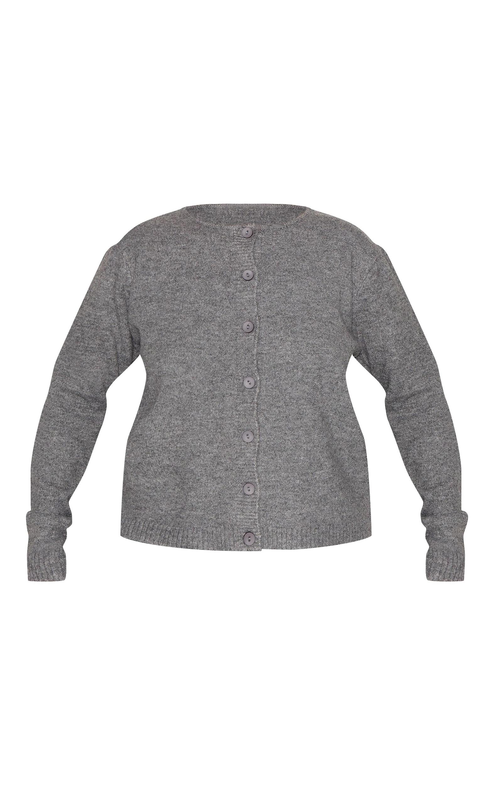 Plus Grey Melange Soft Knit Basic Button Up Cardigan Product Image
