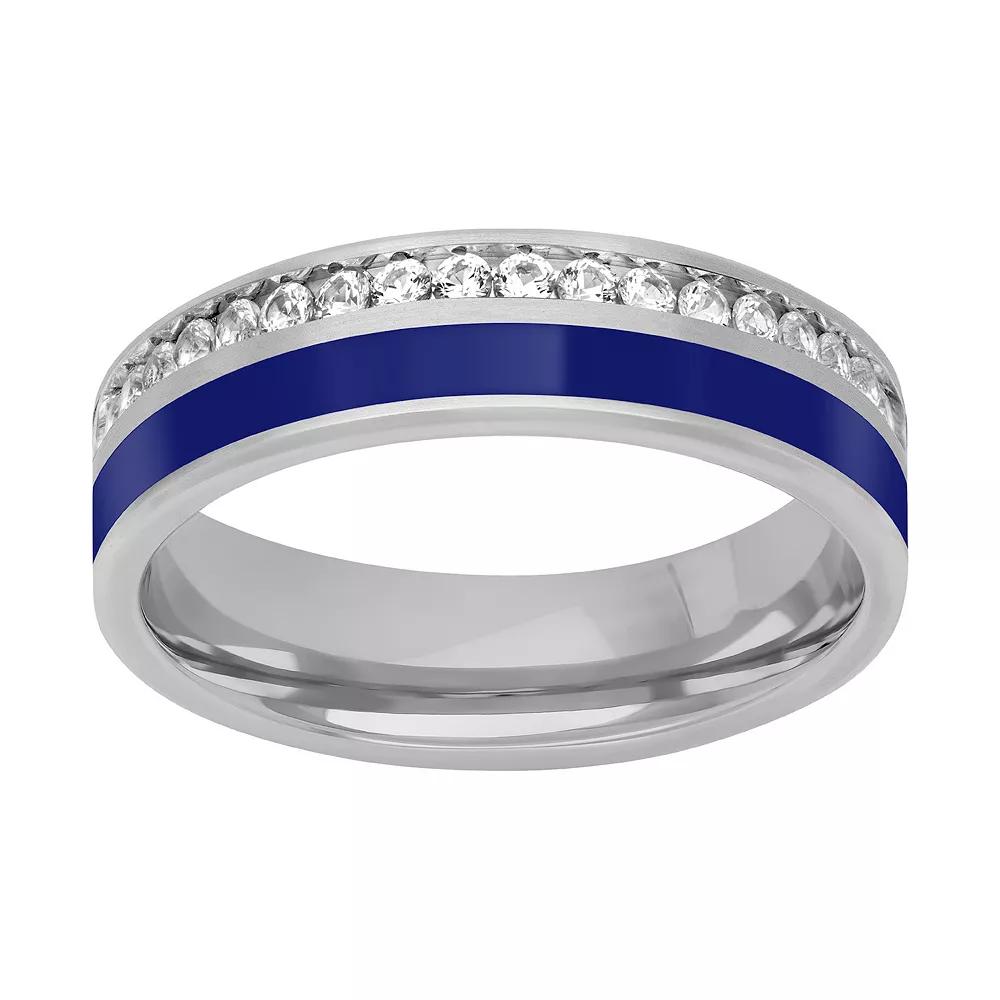 Men's Sterling Silver Lab-Created White Sapphire & Blue Ceramic Band, Size: 10, Silver Tone Product Image