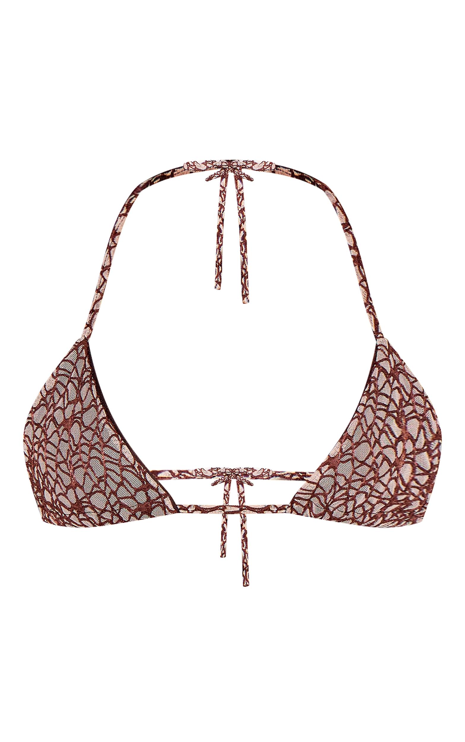 Brown Textured Detail Triangle Bikini Top Product Image
