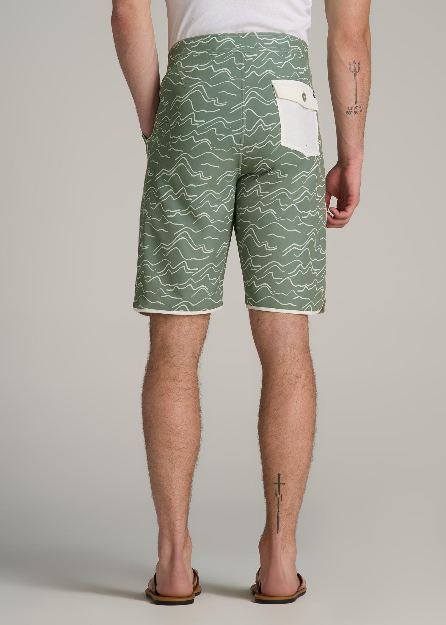 Hi-Tide Scallop Board Shorts for Tall Men in Green Current Product Image