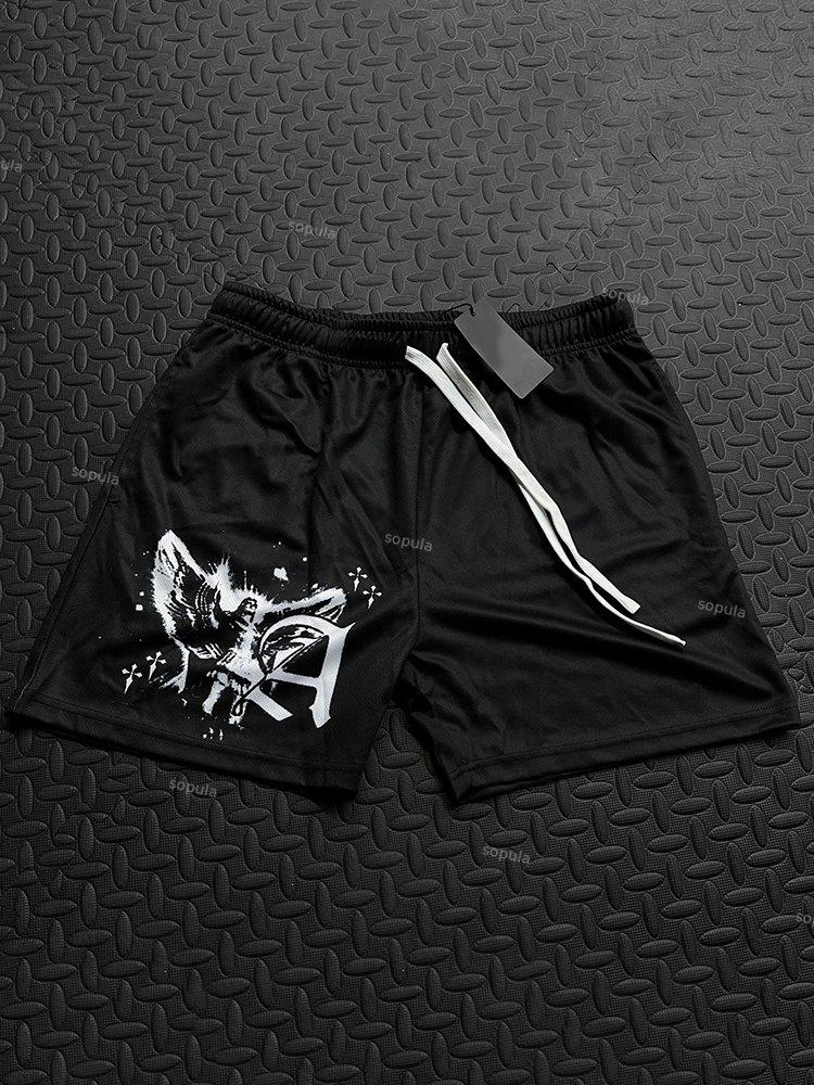 Sopula Vintage Stylish Angel Graphic Casual Street Mesh Shorts Product Image