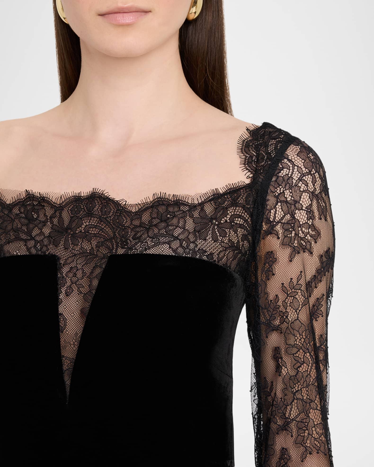 Lace Long-Sleeve Velvet Column Gown Product Image