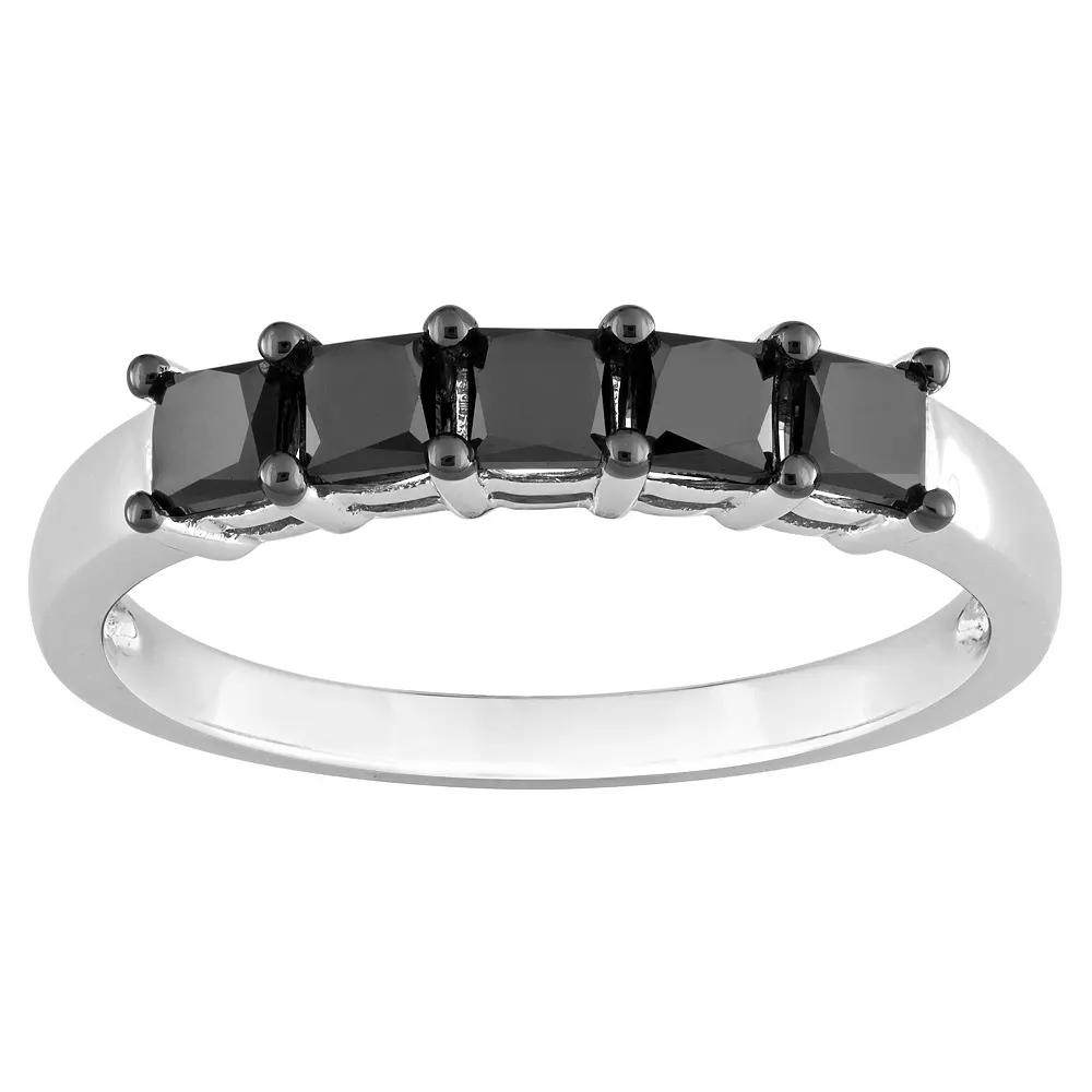 Stella Grace 14k White Gold 1 1/4 Carat T.W. Black Diamond 5-Stone Semi-Eternity Ring, Women's, Size: 8 Product Image